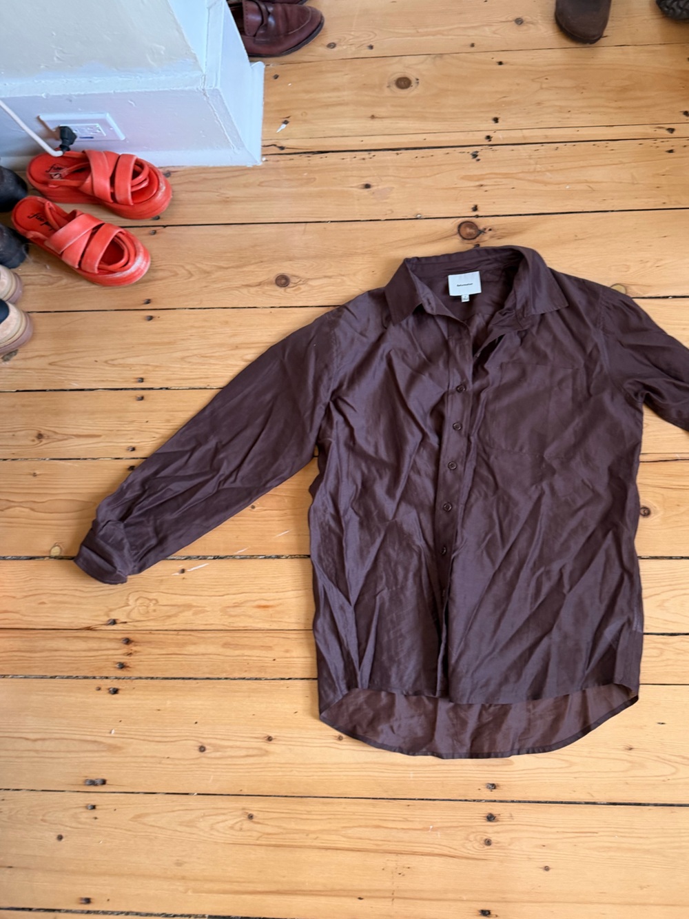 Reformation Sheer Brown Button-Up Shirt - Unbranded
